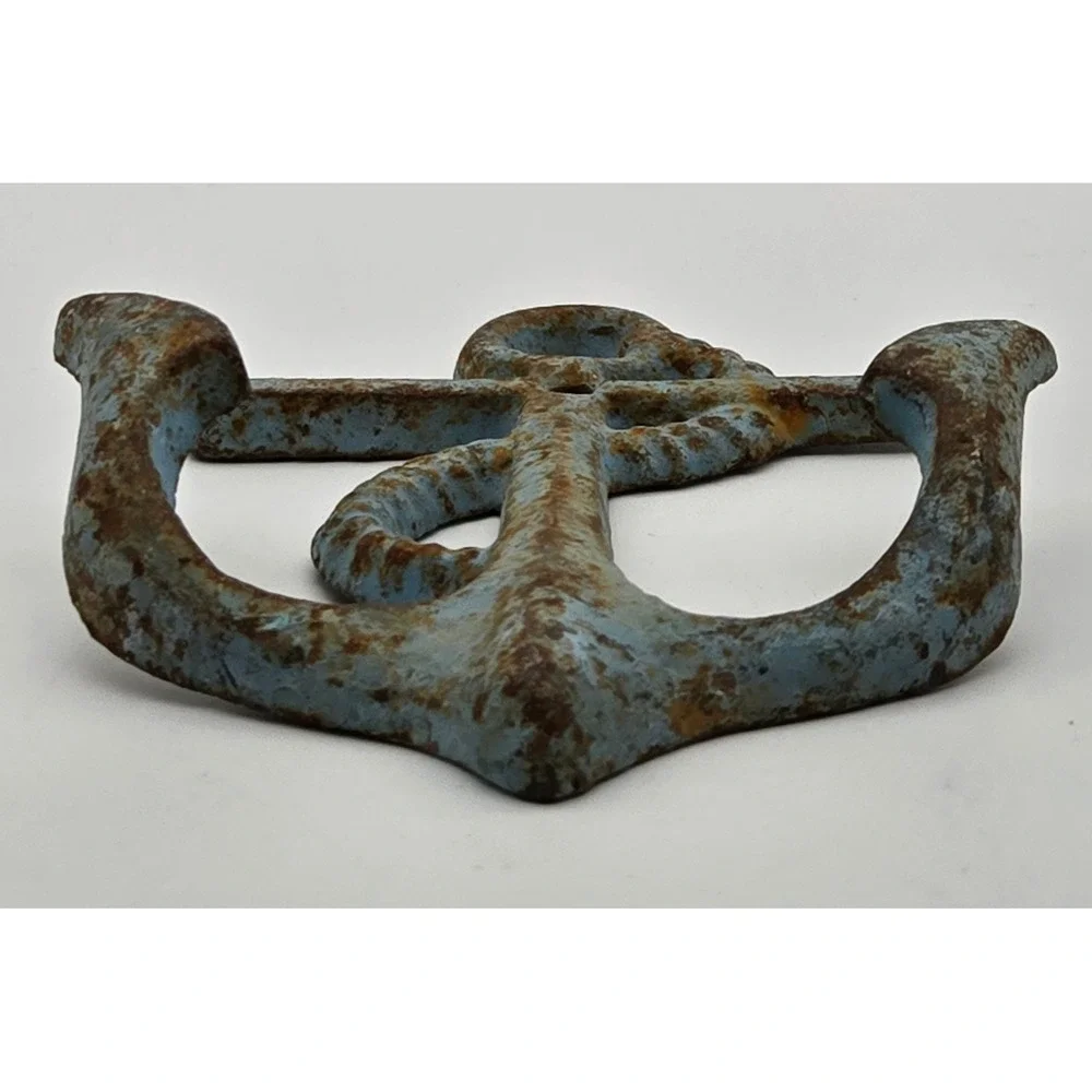 Anchor Wall Hook Cast Iron Nautical Rustic Blue‎ Coastal Sea Weathered Vintage
